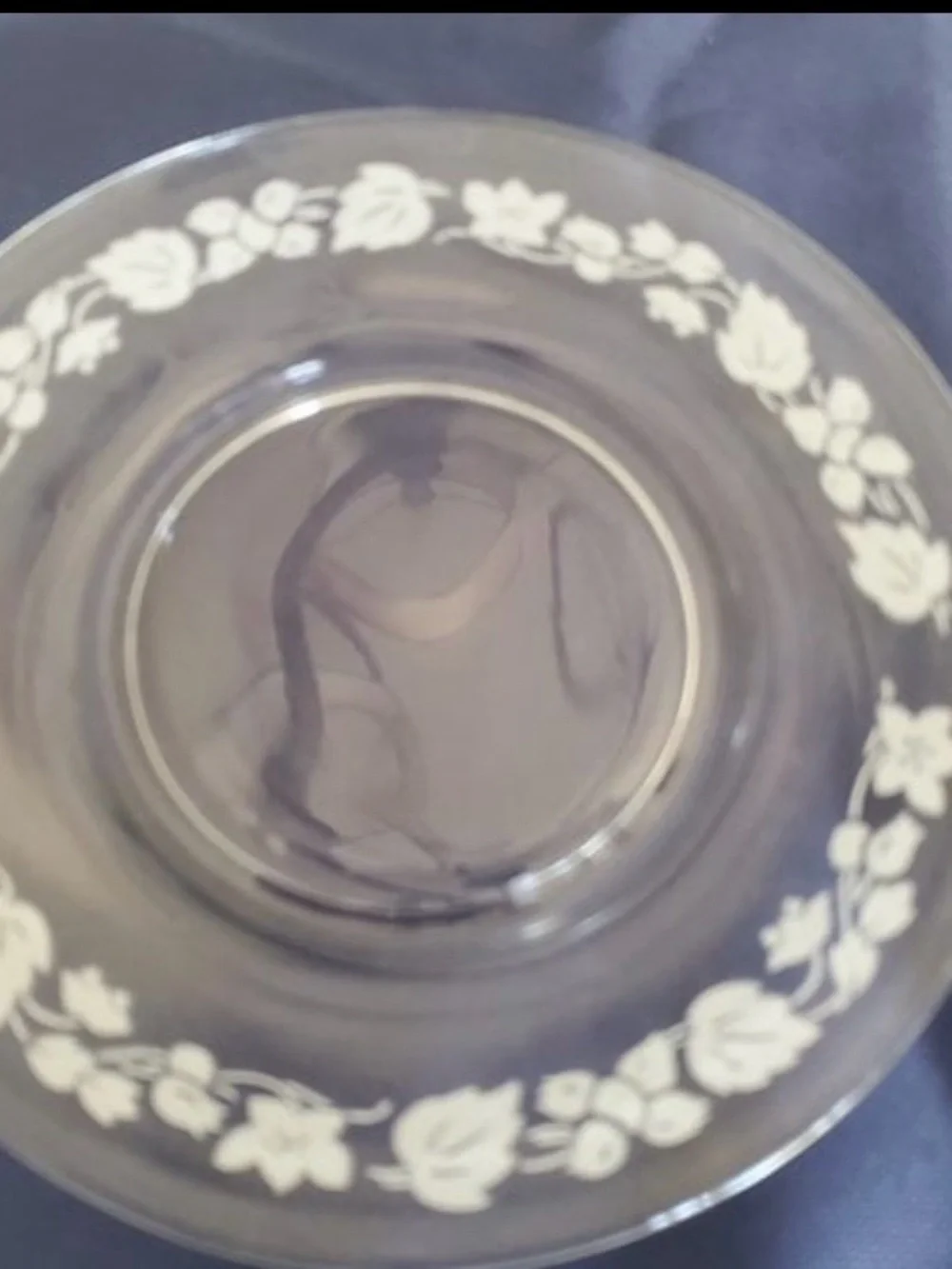 Vintage Pyrex Clear Glass Saucer with White Floral Border -Gooseberry pattern